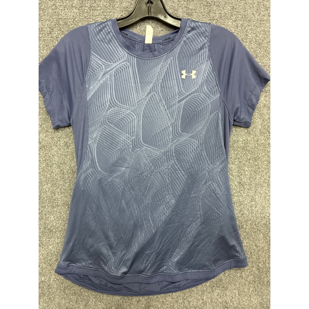Under Armour Iso-Chill Run Shirt Womens Medium Blue Graphic Mesh Back Fitted